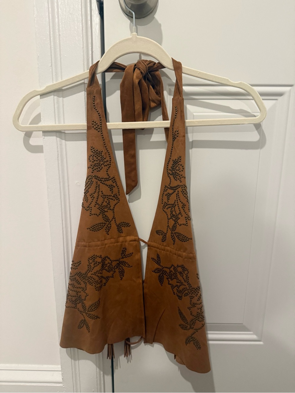 Urban Outfitters Brown Suede Halter Camisole with Studded Floral Design